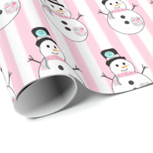 Papier Cadeau Pink Snowman Holiday Cadeau de Noël