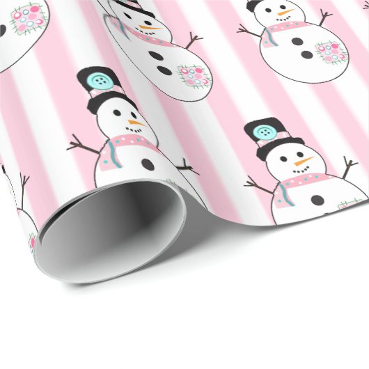 Papier Cadeau Pink Snowman Holiday Cadeau de Noël (Coin rond)