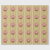 Papier Cadeau Pink Striped Cupcake Wrapping Paper (Plat)