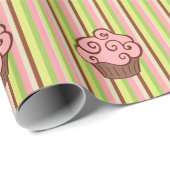 Papier Cadeau Pink Striped Cupcake Wrapping Paper (Coin rond)