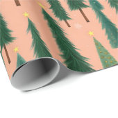 Papier Cadeau Pink Tree Gift Wrap, Modern Holiday Wrapping Paper (Coin rond)