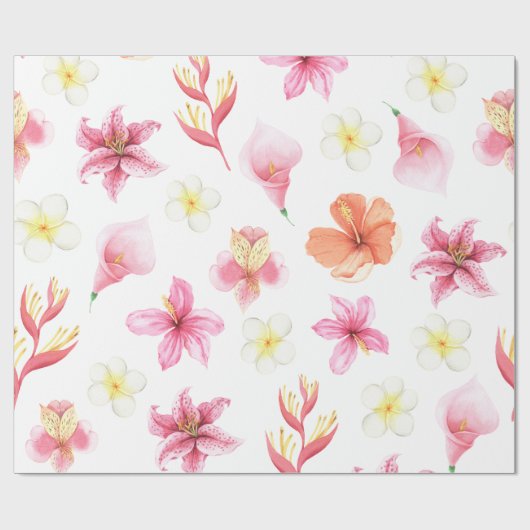Papier Cadeau Pink Tropical Watercolor Floral Pattern (Plat)