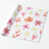 Papier Cadeau Pink Tropical Watercolor Floral Pattern (Déroulé)