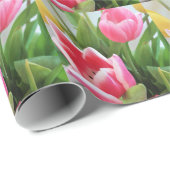 Papier Cadeau Pink Tulips, Floral Spring Bouquet, Flowers (Coin rond)