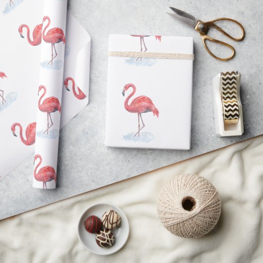 Papier Cadeau Pink watercolor Flamingo . (Artisanat)