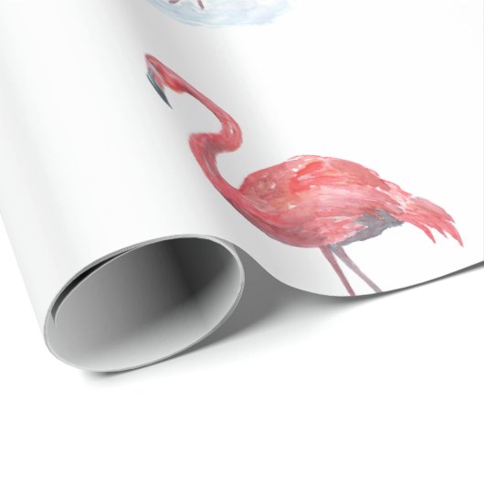 Papier Cadeau Pink watercolor Flamingo . (Coin rond)