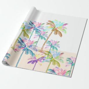 Papier Cadeau Pink Watercolor Tropical Hawaiian Palm Trees
