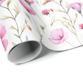 Papier Cadeau Pink Watercolor Wildflower (Coin rond)