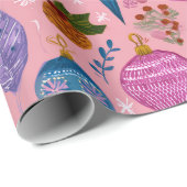 Papier Cadeau Pink Whimsical Christmas Ornaments (Coin rond)
