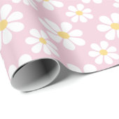 Papier Cadeau Pink White Daisy Pattern  (Coin rond)