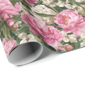 Papier Cadeau Pink & White Floral Pattern Easter Wrapping Paper (Coin rond)