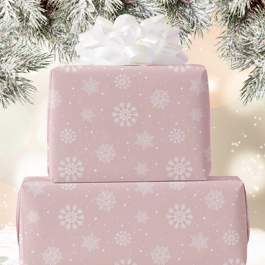Papier Cadeau Pink White Snowflakes Pattern Christmas Holiday
