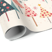 Papier Cadeau Pink, Yellow, Black, Teal Holiday Trees with Stars (Coin rond)