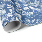 Papier Cadeau Pins Bleus cônes et branches Toile de Noël (Coin rond)