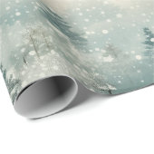 Papier Cadeau Pins dans l'aquarelle Vintage de neige (Coin rond)