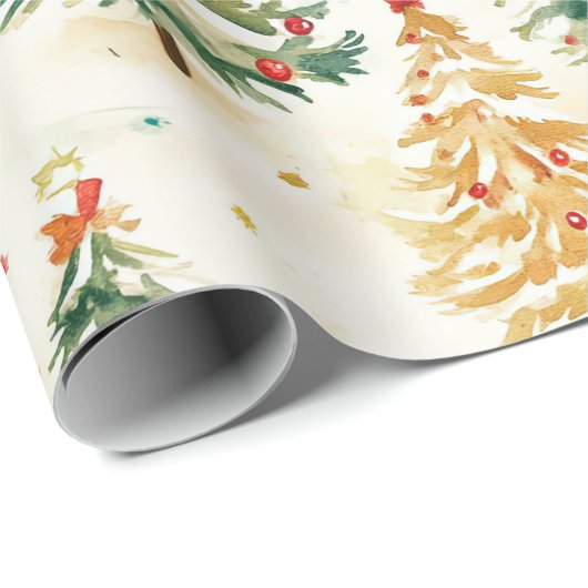 Papier Cadeau Pins de Noël Motif coloré (Coin rond)