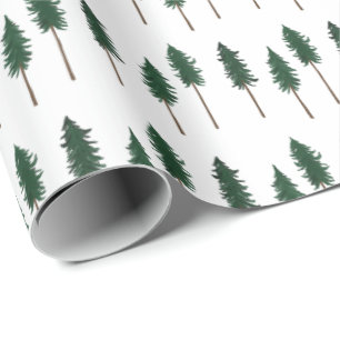 Papier Cadeau Pins d'hiver Minimaliste Rétro Motif de forêt