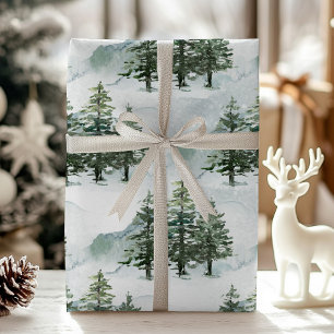 Papier Cadeau Pins d'hiver rustique Forêt À feuillage persistant