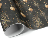 Papier Cadeau Pins D'Or Et Ornements Noël (Coin rond)