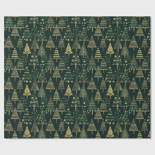 Papier Cadeau Pins d'or géométriques Noël vert (Plat)
