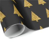 Papier Cadeau pins dorés simples et géométriques sur le noir (Coin rond)