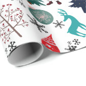 Papier Cadeau Pins du Père Noël Reindeer Mittens (Coin rond)