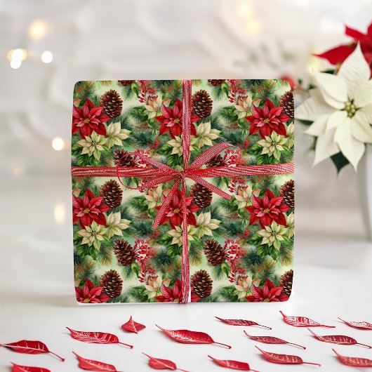 Papier Cadeau Pins Et Pinecones De Poinsettias Noël