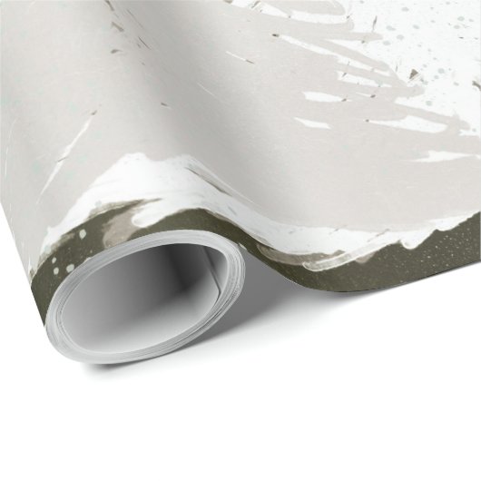 Papier Cadeau Pins recouverts de neige blanche et grise (Coin rond)