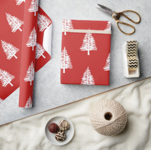 Papier Cadeau Pins rouges et blancs Noël