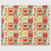 Papier Cadeau Pique-nique patchwork fraise (Plat)