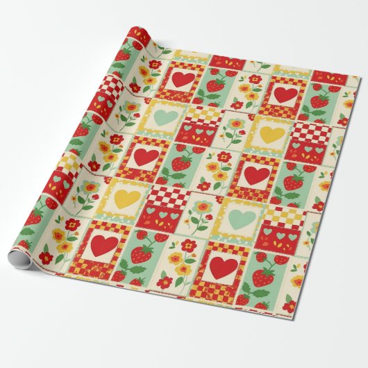 Papier Cadeau Pique-nique patchwork fraise (Déroulé)