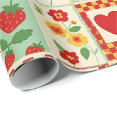 Papier Cadeau Pique-nique patchwork fraise (Coin rond)