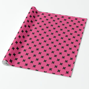 Papier Cadeau Piqûres de croix noire sur fuchsia