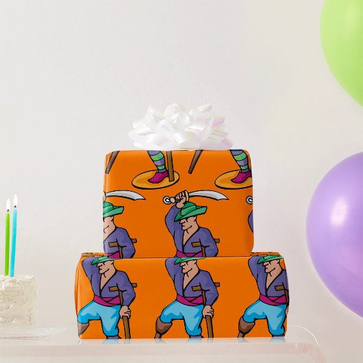Papier Cadeau Pirate avec Jambe de Bois et Épée