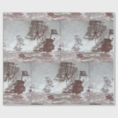 Papier Cadeau PIRATE BATAILLE NAVIRE noir blanc gris teintes (Plat)