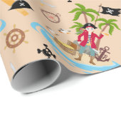 Papier Cadeau Pirate Boy Treasure Map Amusants Anniversaire Fête (Coin rond)