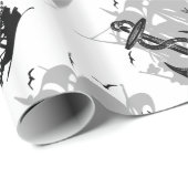 Papier Cadeau Pirate Ship & Ancres Black Silhouette Papier (Coin rond)