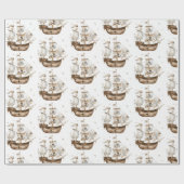 Papier Cadeau Pirate Ship Brown thème nautique Anniversaire (Plat)