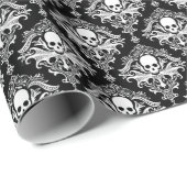 Papier Cadeau Pirate Skull Damask Wrapping Paper (Coin rond)