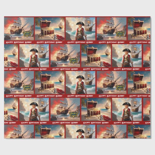 Papier Cadeau Pirate Treasure Boy's Birthday Personalize Name (Plat)