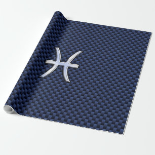 Papier Cadeau Pisces Zodiac Sign on Blue Carbon Fibre Print