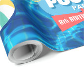 Papier Cadeau Piscine d'été Fête Tropicale Anniversaire Bleu (Coin rond)