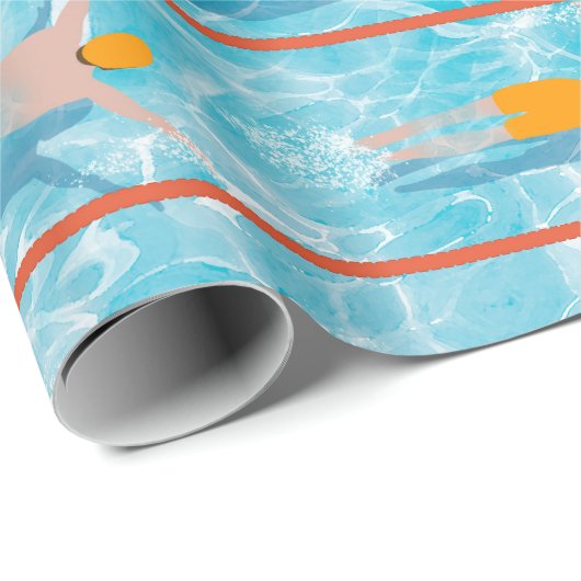 Papier Cadeau Piscine Piscine Motif d'équipe (Coin rond)