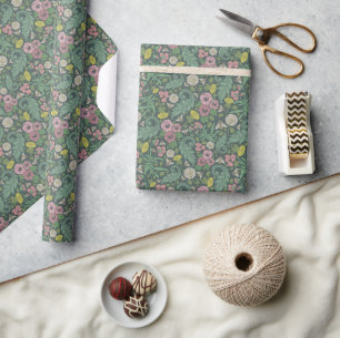 Papier Cadeau Pissenlits Jaunes Vintage Visages de Pensées Roses