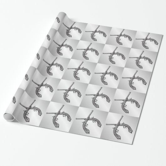 Papier Cadeau Pistolets de duel argent (Déroulé)
