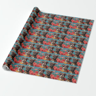 Papier Cadeau Pitbull au cœur Roses Saint-Valentin