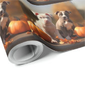 Papier Cadeau Pitbull Chiot Automne Citrouille de plaisir (Coin rond)