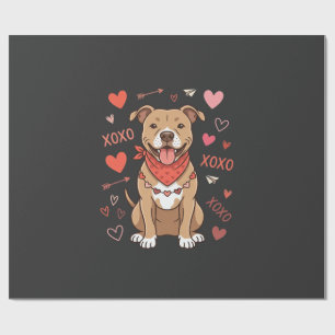 Papier Cadeau Pitbull de la Saint-Valentin XOXO Design d'amour