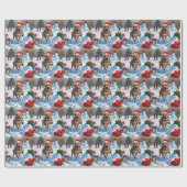 Papier Cadeau Pitbull Dog courir dans la neige avec le Casquette (Plat)