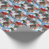 Papier Cadeau Pitbull Dog courir dans la neige avec le Casquette (Coin)